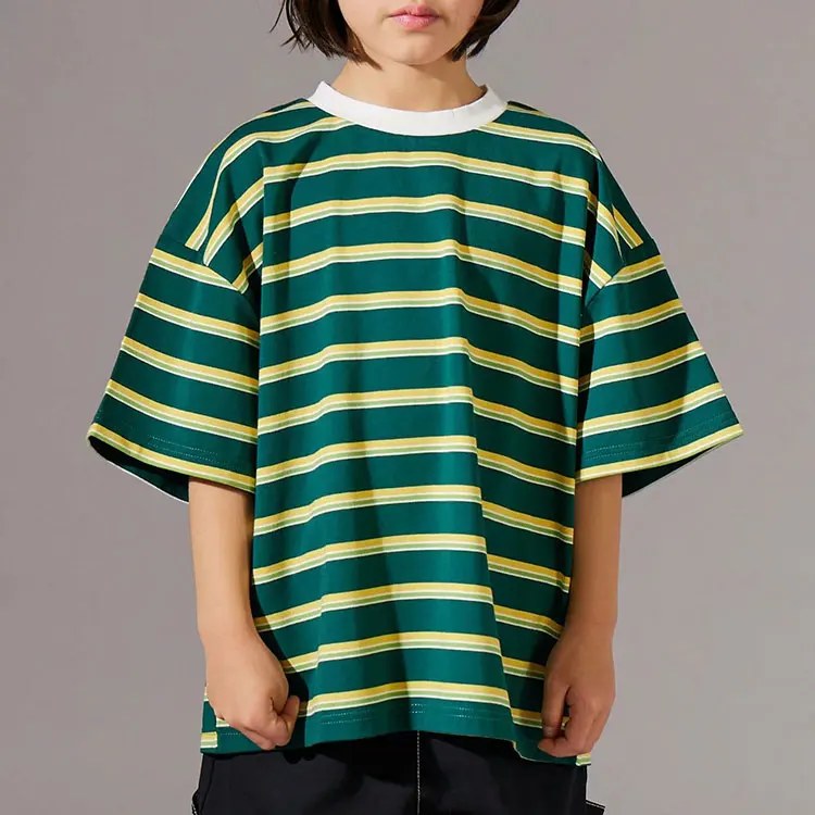 Toddler-Boys-Girls-Summer-Stripe-Oversized-T-Shirt-Custom-logo-Casual-Crew-Neck-Kids-Drop-Shoulder-Loose-Fitting-Tee