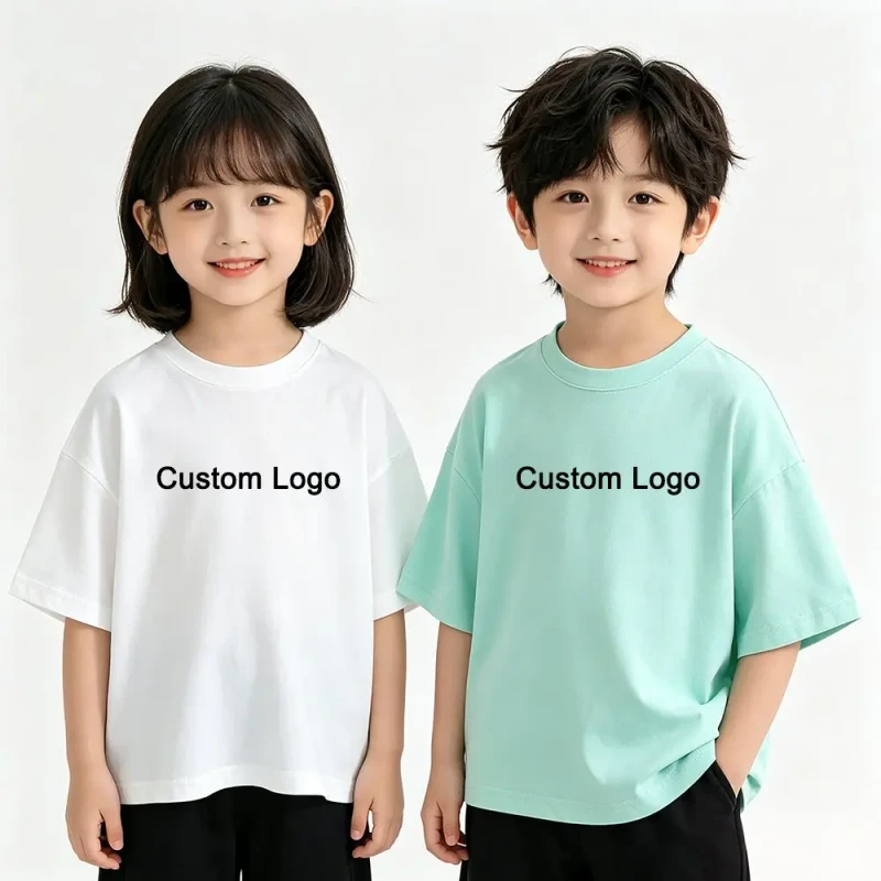 Toddler-Kids-Unisex-Oversized-T-Shirt-Custom-LOGO-100-Cotton-Short-Sleeve-Baby-Drop-Shoulder-Top
