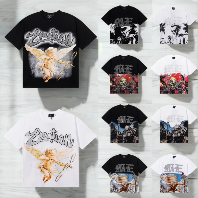 Top-Quality-100Cotton-250GSM-Tshirt-Mixed-EMOTION-Retro-Loose-T-Shirt-Vintage-Angel-Graffiti-Printed-Rhinestones-Mens-T-shirt