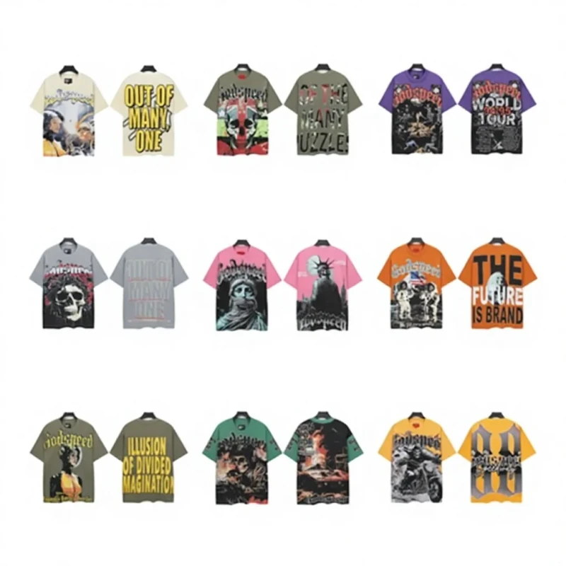 Top-Quality-Godspeed-Heavyweight-100-Cotton-Tshirt-Retro-Loose-T-Shirt-Hot-Brick-Graffiti-Printed-Rhinestones-Mens-T-shirt
