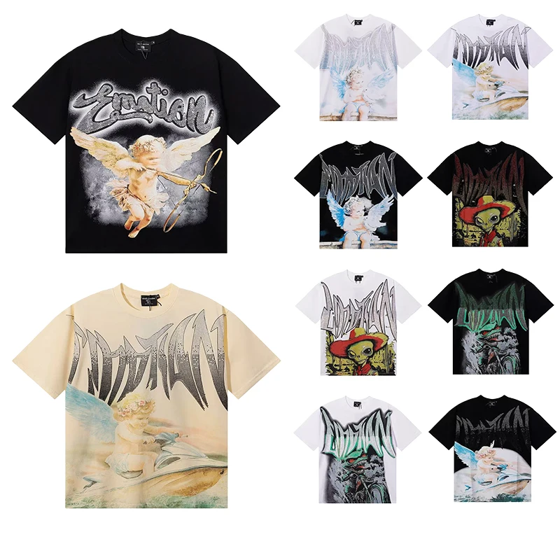 Top-Quality-Heavyweight-100Cotton-Tshirt-Mixed-EMOTION-Retro-Loose-T-Shirt-Hot-Brick-Graffiti-Printed-Rhinestones-Mens-T-shirt