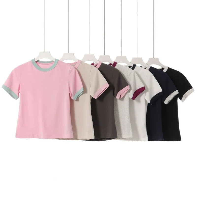 Trendy-Brand-Solid-Summer-T-Shirt-Petite-Women-Eco-friendly-Knitted-Short-Sleeved-Sports-Casual-Top