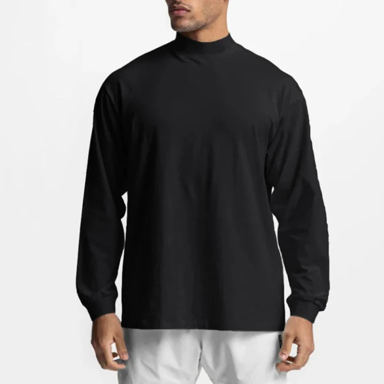 Turtle-Neck-Long-Sleeve-T-Shirt-Custom-Neck-Tag-Package-Gym-Wear-Breathable-Cotton-T-shirts