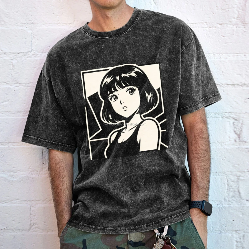 US-Stock-Vintage-Acid-Wash-Oversize-T-Shirt-Japanese-Retro-Manga-Girl-Graphic-Print-Casual-Street-Wear-Cotton-Short-Sleeve-Tees