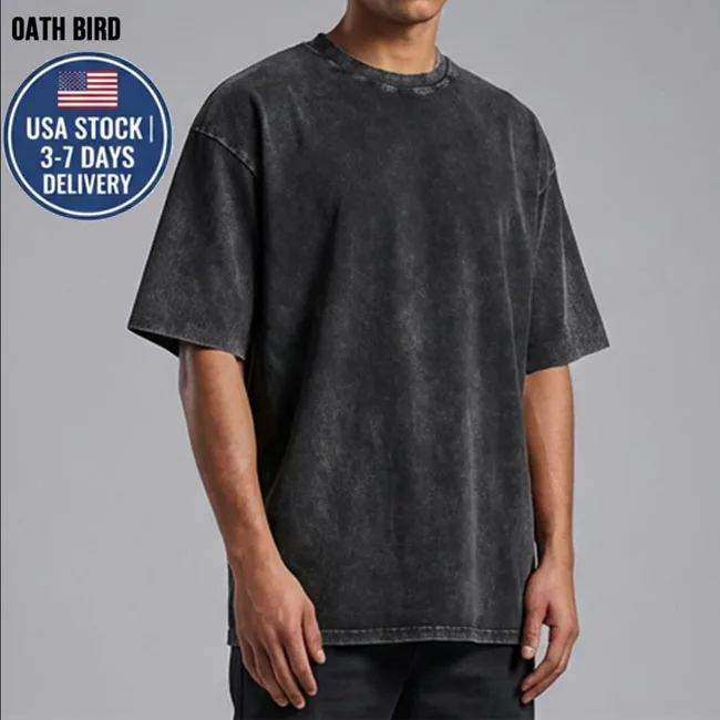 USA-STOCK-230GSM-Acid-Wash-T-Shirt-Mens-Vintage-Streetwear-Heavyweight-Oversized-Drop-Shoulder-Tee-US-Warehouse-Blanks