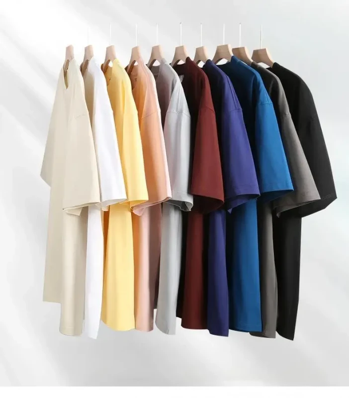 Unisex-240g-Polyester-Cotton-Knitted-T-Shirt-Solid-Pattern-Round-Neck-Short-Sleeve-Loose-Fit