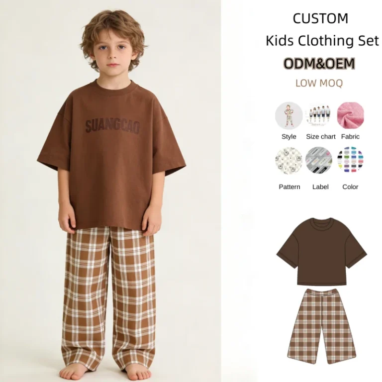 Unisex-Baby-Kids-Boys-and-Girls-Boxy-T-shirt-and-Checkered-Baggy-Pants-Oversized-Graphic-Tee-and-Pants-Outfit