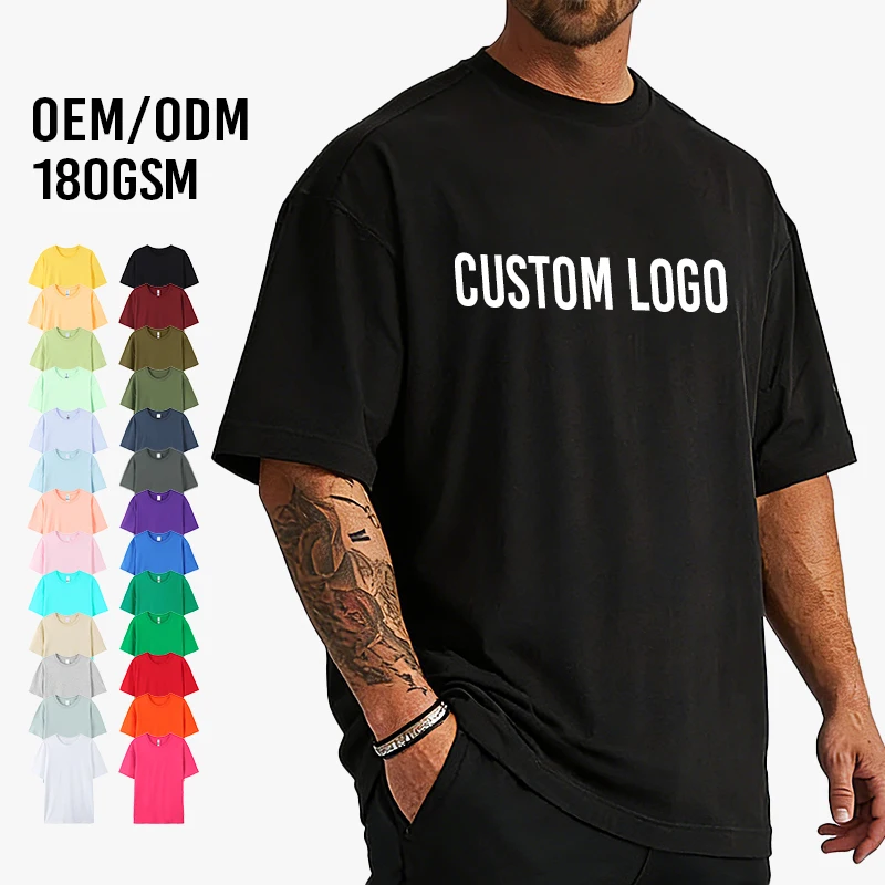 Unisex-High-Quality-180gsm-100Cotton-Custom-Logo-Printing-Blank-O-Neck-Plus-Size-Mens-T-shirts