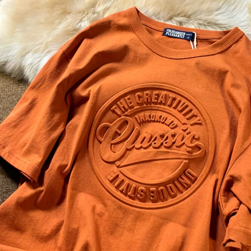 Unisex-Logo-Printing-Tees-Cotton-Emboss-Print-T-Shirt-Custom-3D-Embossing-Textured-Embossed-Men-T-Shirts