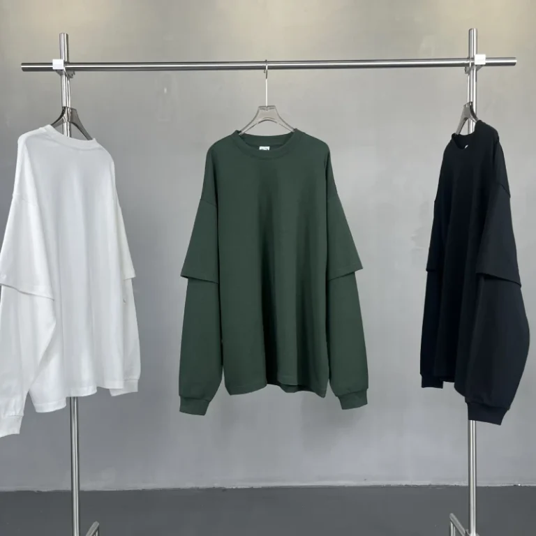 Unisex-Loose-Two-Piece-Neck-T-Shirt-Euro-American-High-Street-Style-Retro-Long-Sleeves-Custom-Mens