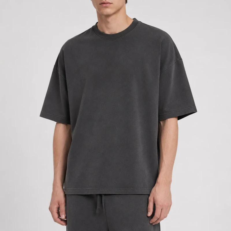 Unisex-Oversized-Knitted-T-Shirt-100-Cotton-Heavyweight-Mock-Neck-Baggy-Drop-Shoulder-Blank-Eco-Friendly-Sport-Streetwear