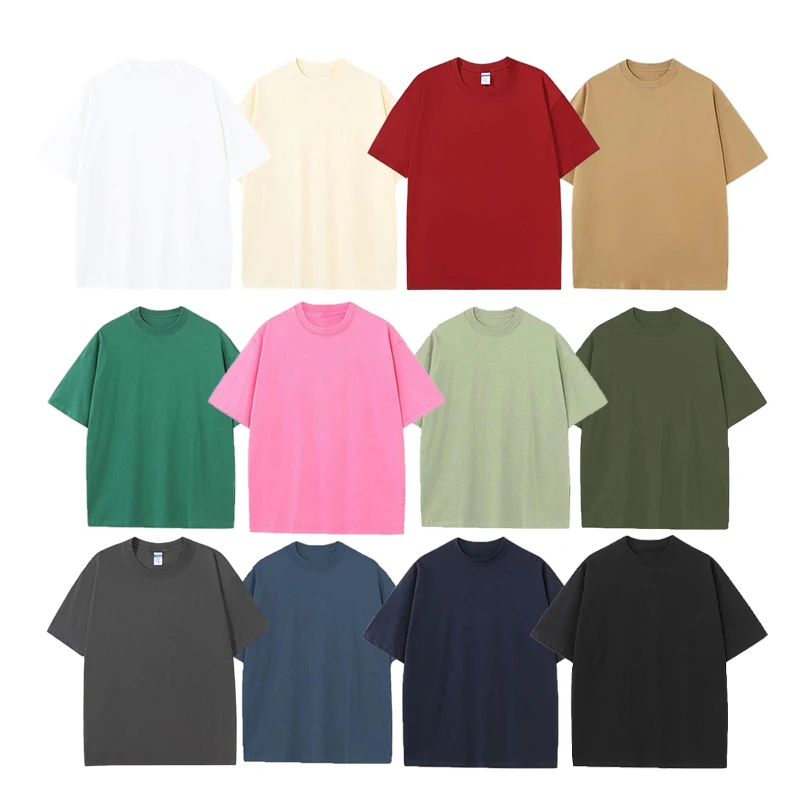 Unisex-Short-Sleeve-T-Shirt-100-Cotton-Heavyweight-Drop-Shoulder-Blank-Solid-Print-Loose-Fit-for-Men