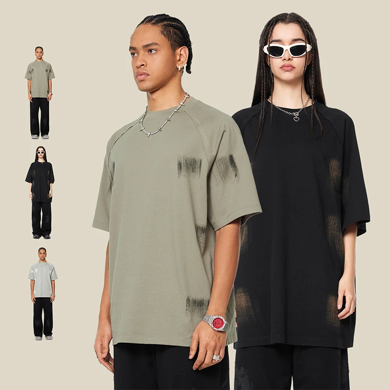 Unisex-Short-Sleeve-T-Shirt-Summer-Cooling-Vintage-Style-Blank-Tshirt-O-Neck-Sand-Spray-Washed-Mens-Loose-Fit-Tshirt
