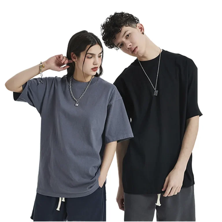 Unisex-Summer-High-Street-Fashion-T-Shirt-310-GSM-Knitted-100-Cotton-Blank-Design-Custom-Logo-Drop-Shoulder-O-Neck