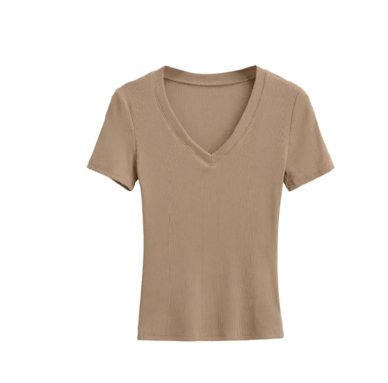 V-Neck-Ladies-Fashion-Basic-T-Shirt