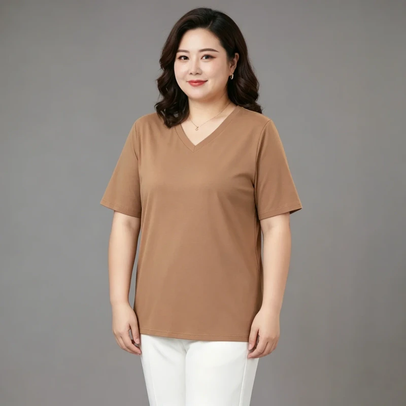 V-Neck-Ladies-T-shirts-Cotton-Women-Fitness-Top-Wear-with-Custom-Logo-T-Shirt-for-Women-Premium-Soft-Breathable