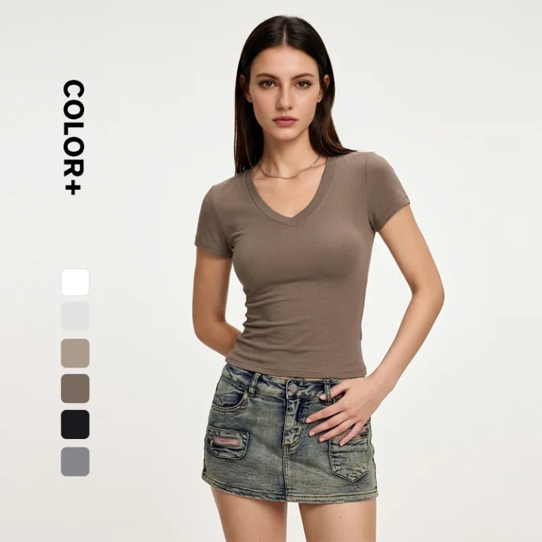 V-Neck-Short-Sleeve-T-Shirt-High-Quality-Women-Slim-Fit-Cotton-Deep-V-Neck-T-Shirt-for-Women-Girl