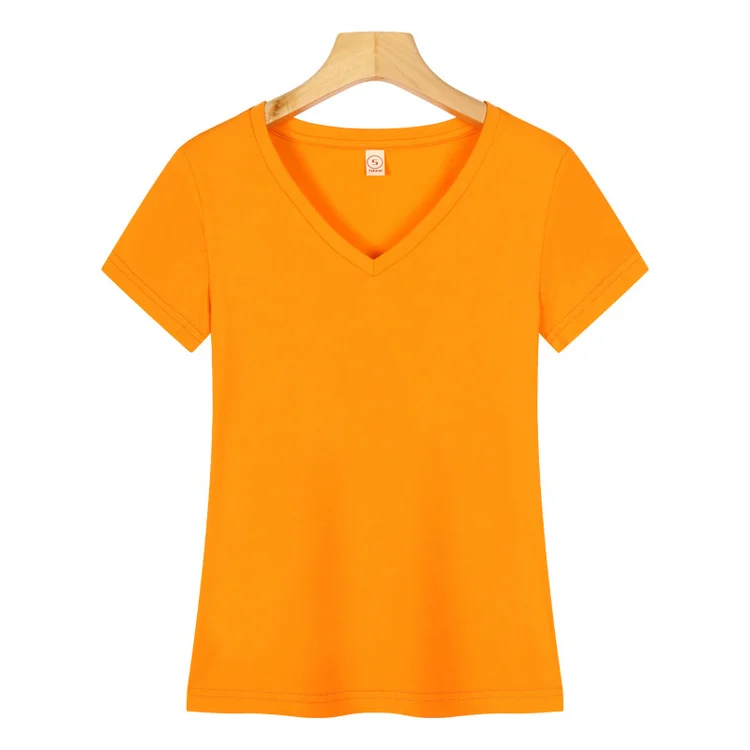 V-neck-T-shirt-Blank-Slim-Fit-Cotton-T-Shirts-for-Ladies