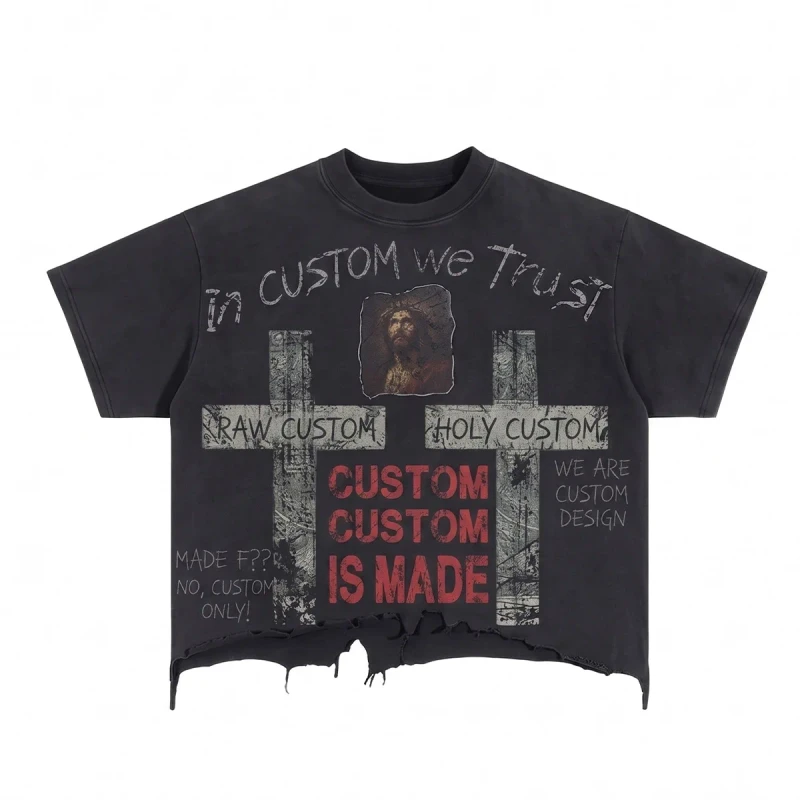 Vintage-Cotton-T-Shirt-Mens-300gsm-Tshirt-Holy-Cross-Graphic-Sunfaded-Aesthetic-Distressed-Crew-Neck-Streetwear-Black-T-shirt