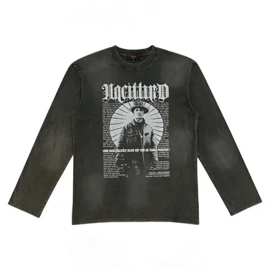 Vintage-Washed-Dark-Long-Sleeve-T-Shirt-with-Retro-Western-Cowboy-Graphic-Print-and-Gothic-Font-Design-Streetwear