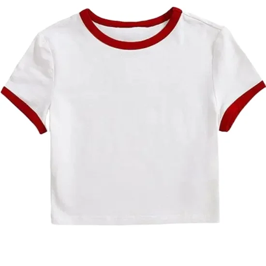 WB075T-Fashion-Baby-Tee-Women-Solid-Ringer-Top-Cropped-T-shirts-Roll-Cuff-Contrast-Color-Two-Tone-Crop-Top-Cotton-T-Shirts-1