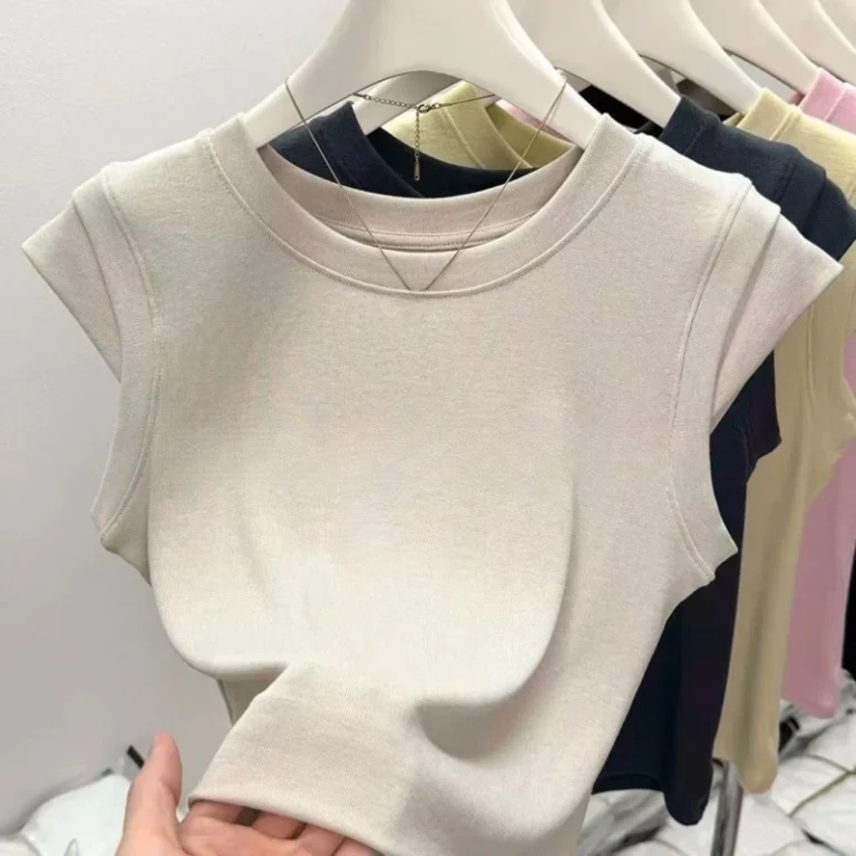 WY609006-Summer-New-Arrival-Womens-Slim-Fit-Short-Sleeved-T-Shirt-with-Flutter-Sleeves