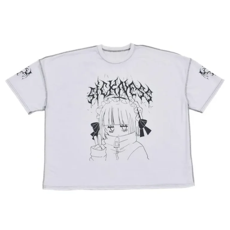 White-Black-Crew-Neck-Short-Sleeve-Custom-Printed-T-Shirt-with-Cartoon-Pattern-1