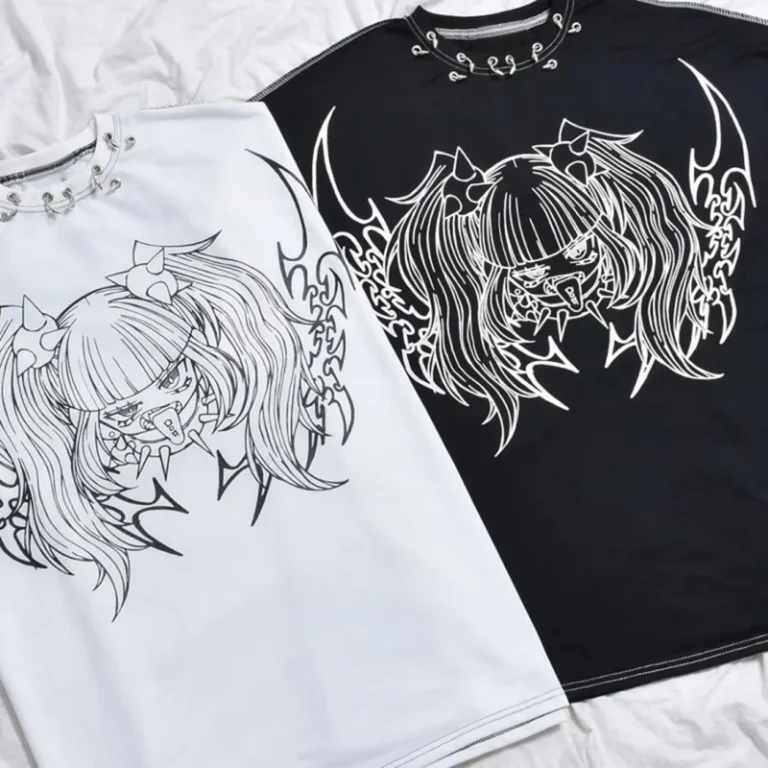White-Black-Custom-Colors-Crew-Neck-Short-T-Shirt-with-Cartoon-Unique-Designs-1