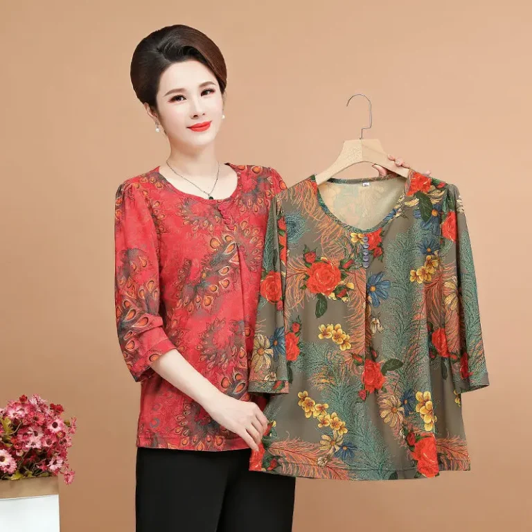 Women-Mom-Half-Sleeve-T-Shirt-Printed-O-Neck-Button-Senior-Ladies-Wear-Summer-Tops-Plus-Size-Casual-T-Shirt