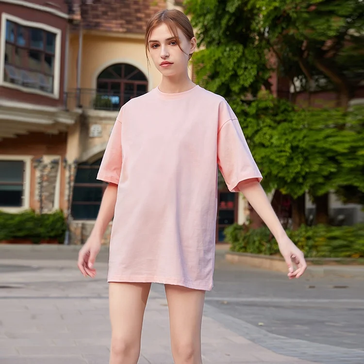 Women-Plus-Size-Casual-Loose-Knitted-T-Shirts-Pink-100-Cotton-Custom-Graphic-Logo-Printing-Drop-Shoulder