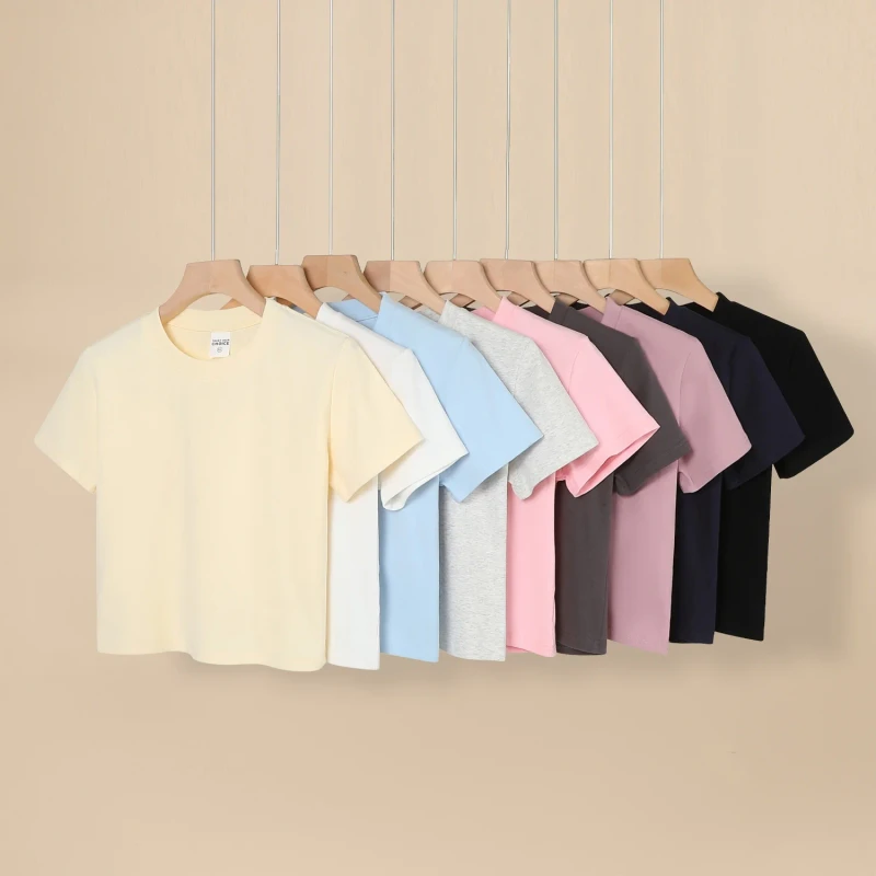 Women-Slim-Fit-Crop-T-Shirt-Cotton-Spandex-Square-Neck-Short-Sleeve-Sexy-Tight-Waist-Solid-Color-Summer-Ladies-Basic-Tee