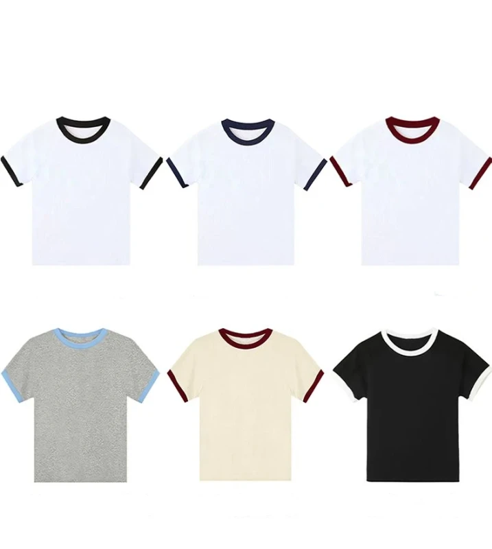 Women-Summer-230GSM-Cropped-Crop-Top-Y2K-Slim-Fit-Crew-Neck-Contrast-Color-Neckline-Cuffs-Short-Sleeve-T-shirt