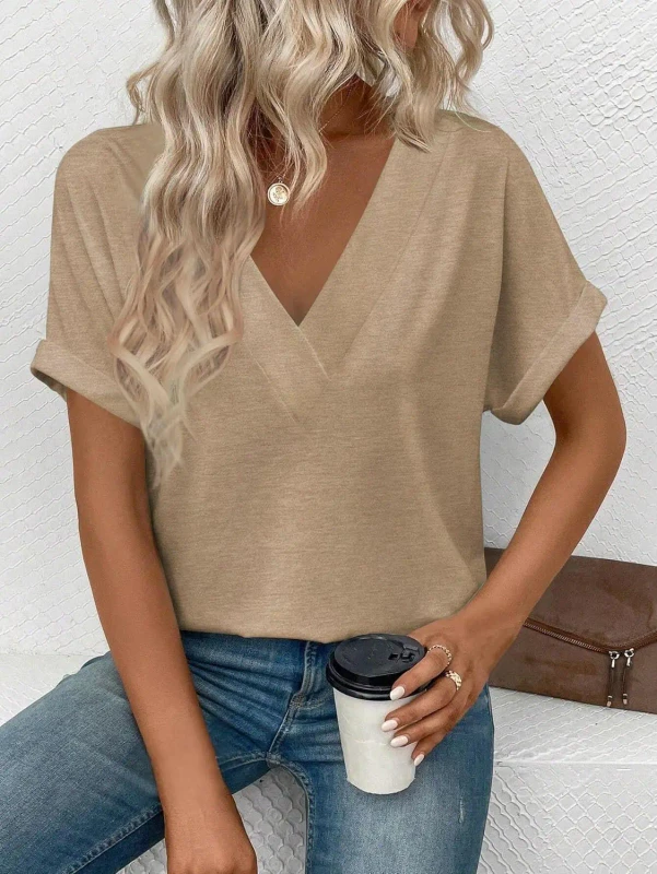 Women-T-Shirts-Short-Sleeve-V-Neck-Tees-Womens-Tops-Beach-Vacation-Fashion-Clothes-Casual-Summer-Spring-Outfits