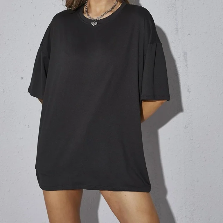 Women-T-shirt-Summer-Oversized-Solid-Drop-Shoulder-Tee-Round-Neck-Half-Sleeve-Tops-T-shirt