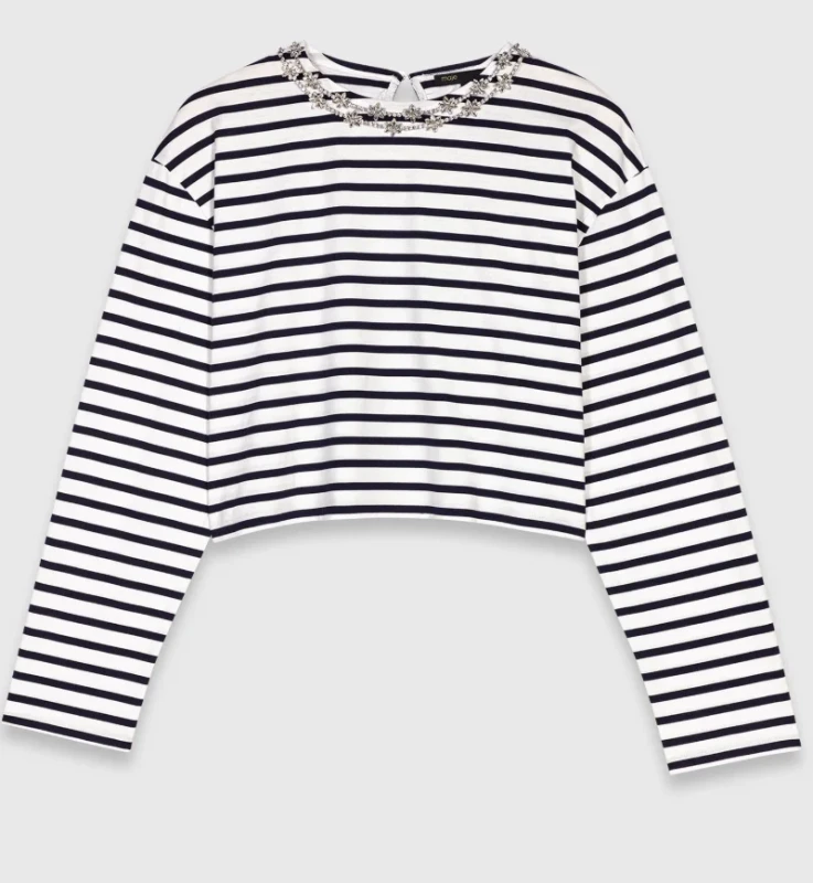 Womens-100-Cotton-Long-Sleeve-Striped-T-Shirt-Crew-Neck-Regular-Fit-Breathable-Summer-Wear-Logo-Button-Tassel-Decoration