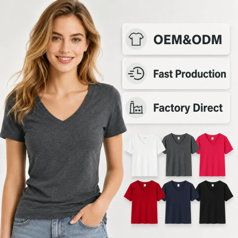 Womens-230G-Slim-Fit-Casual-Summer-V-neck-T-shirts-Cotton-Spandex-Blend-Women-Clothes-OEM-ODM