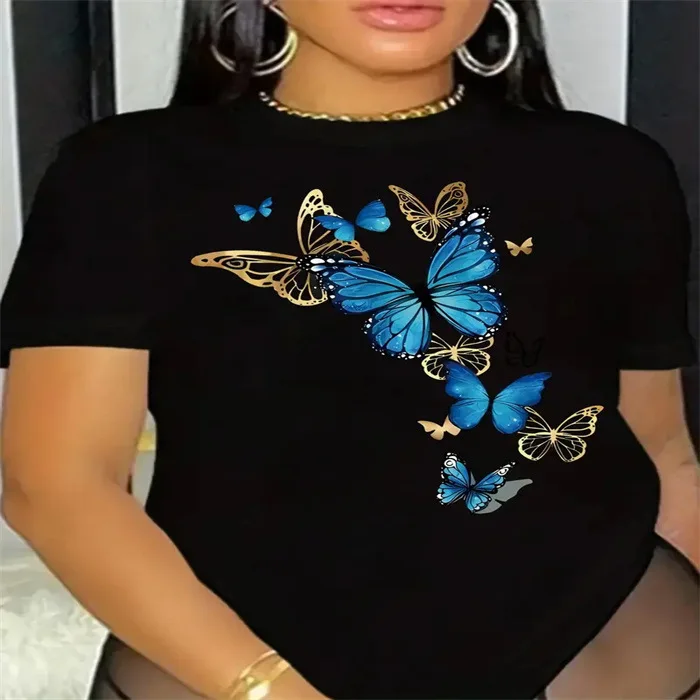 Womens-Black-Butterfly-T-Shirts-for-Women-Casual-Outdoor-Short-Sleeved-Tops-Tees