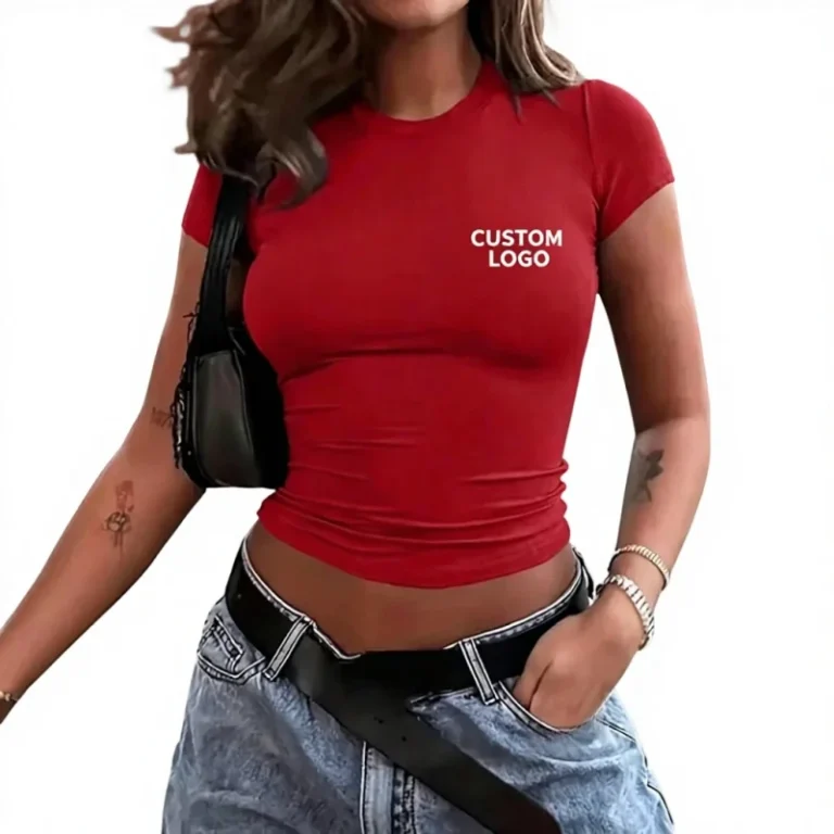 Womens-Casual-Crop-Solid-Color-Round-Neck-180-GSM-Polyester-Slim-Fit-Basic-Short-Sleeve-T-Shirts