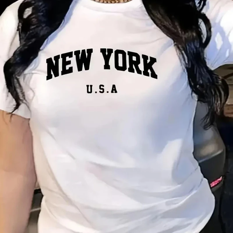 Womens-Casual-Knitted-American-Street-Short-Sleeve-T-shirt-Customizable-Logo-Printing-Loose-Fit-Comfortable-Breathable