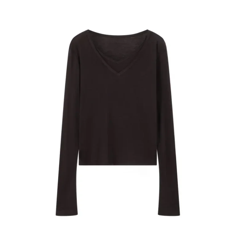 Womens-Casual-Long-Sleeve-T-Shirts-V-Collar-Breathable-Knitted-Fabric-Slim-Fit-Size-XL-for-All-Season