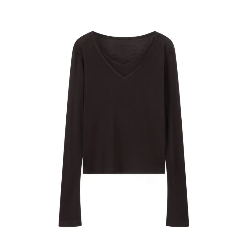 Womens-Casual-Long-Sleeve-T-Shirts-V-Collar-Breathable-Knitted-Fabric-Slim-Fit-Size-XL-for-All-Season