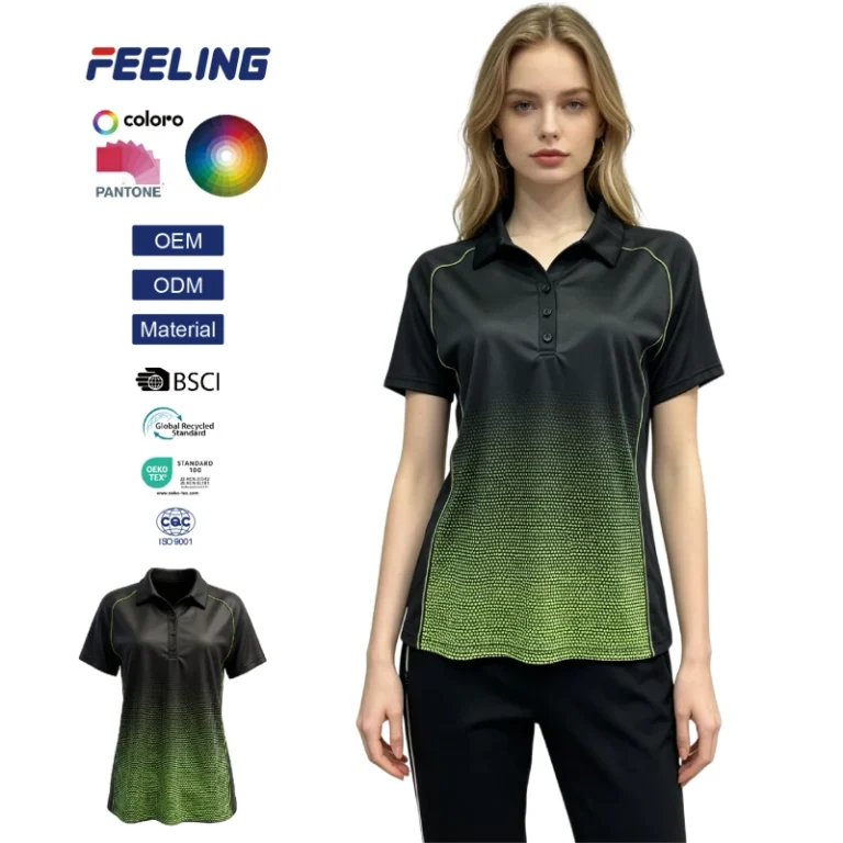 Womens-Casual-Short-Sleeve-T-Shirt-for-Polo-Collar-Gradient-Sublimation-Dip-Dye-Technique-Printed-Logo-for-OEM-ODM
