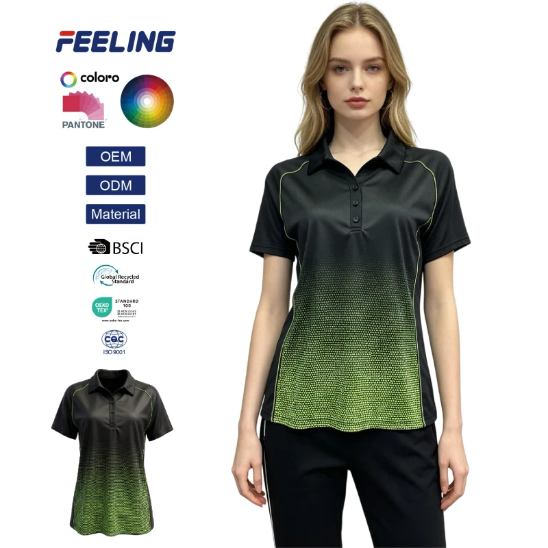 Womens-Casual-Short-Sleeve-T-Shirt-for-Polo-Collar-Gradient-Sublimation-Dip-Dye-Technique-Printed-Logo-for-OEM-ODM
