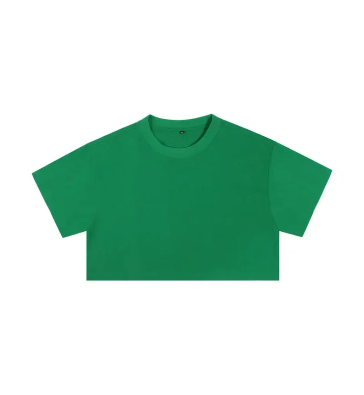 Womens-Crop-Top-T-Shirt-with-210GSM-Cotton-Solid-Color-Slim-Fit-Spice-Girl-Short-Sleeve-Tee