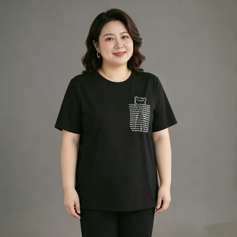 Womens-Custom-Brand-Logo-Garment-Dyed-Polyester-Cotton-T-Shirt-with-Embossed-Printing-Short-Sleeve