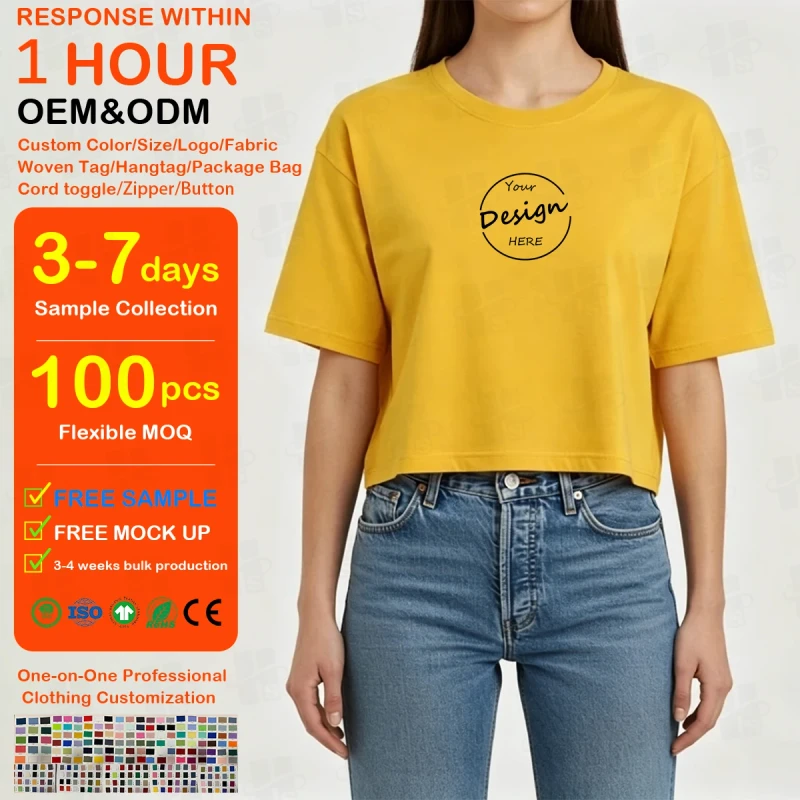 Womens-Custom-Logo-Cropped-Cotton-T-Shirt-Oversized-Short-Sleeve-Crewneck-Crop-Top-Casual-Streetwear-Graphic-Tee