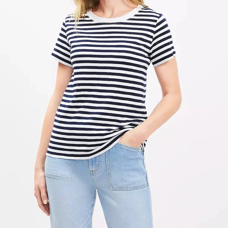 Womens-Custom-Pima-Cotton-Workout-Short-Sleeve-T-Shirts-Striped-Everyday-Crew-Neck-Tee