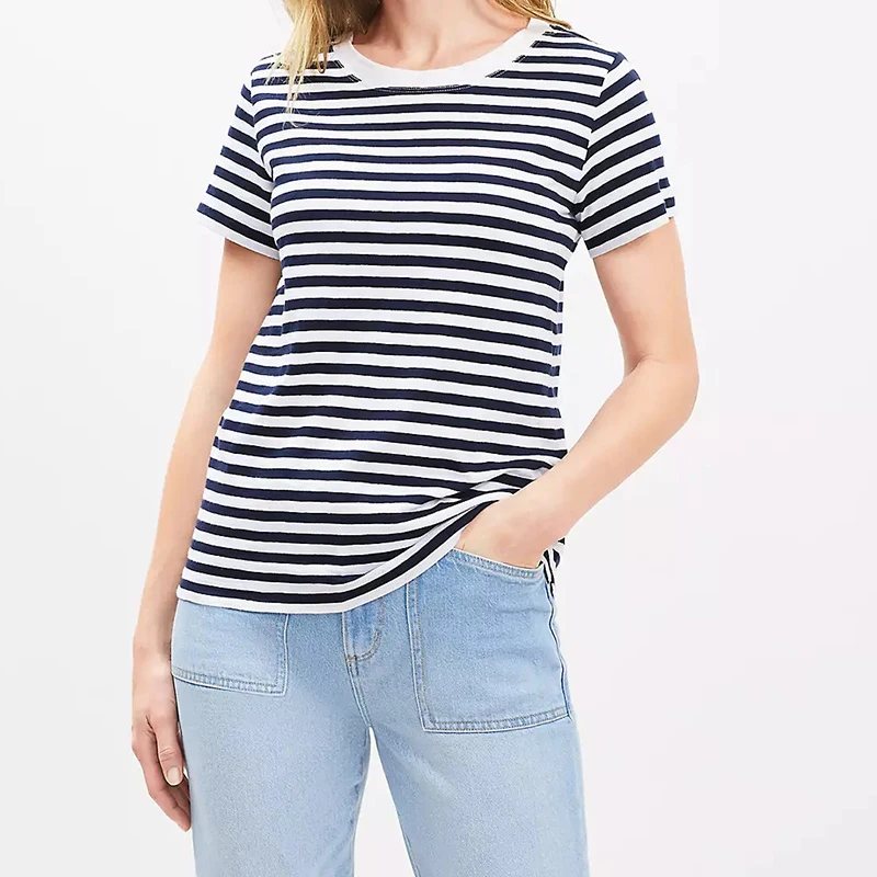 Womens-Custom-Pima-Cotton-Workout-Short-Sleeve-T-Shirts-Striped-Everyday-Crew-Neck-Tee