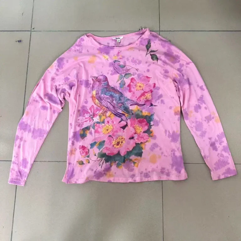 Womens-Eco-friendly-Floral-Print-Logo-Embroidery-Loose-Fit-High-Elastic-Mesh-Long-Sleeve-Casual-T-Shirt-Quick-Dry-Anti-Wrinkle