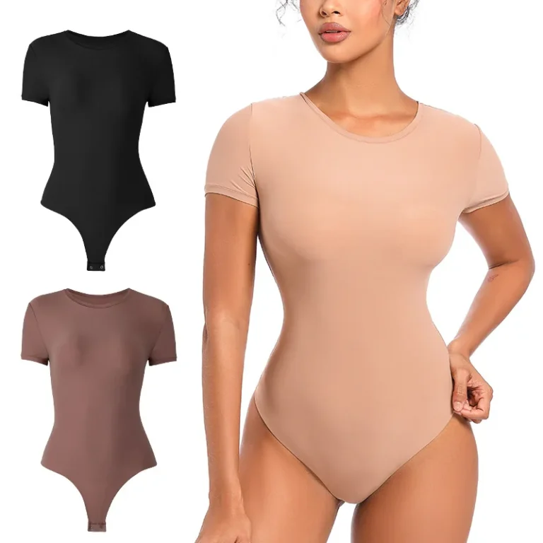 Womens-Firm-Control-Adjustable-Tight-Bodysuit-Neck-Short-Sleeve-Breathable-Jersey-Fitted-Logo-Body-Shapewear-for-Weight-Loss